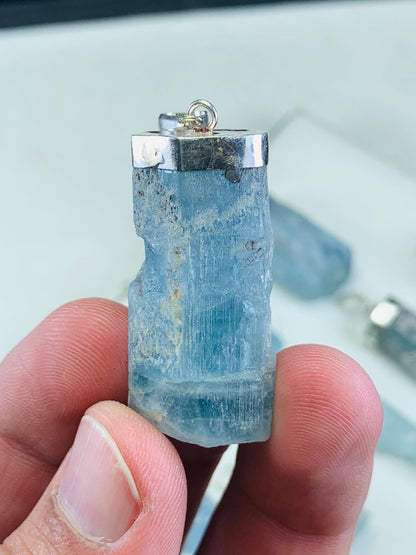 Natural Aquamarine Crystal Pendants - Gemstones Jewelry- Blue