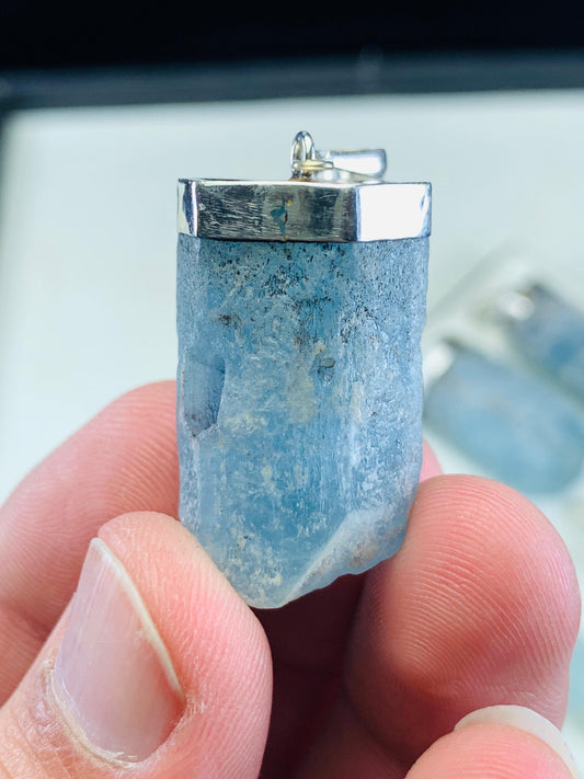 Natural Aquamarine Crystal Pendants - Gemstones Jewelry- Blue