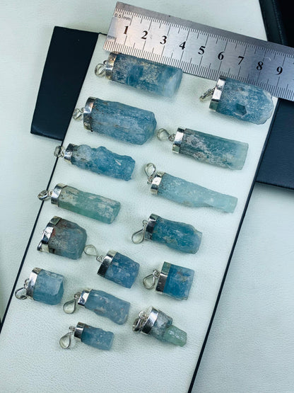 Natural Aquamarine Crystal Pendants - Gemstones Jewelry- Blue